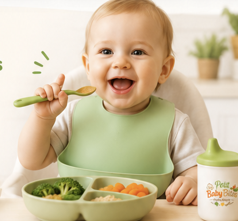 Bebé comiendo feliz
